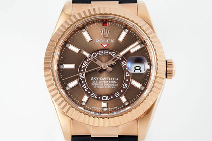 Rolex Sky-Dweller 42mm Rose Gold Case Brown Dial Rubber Strap