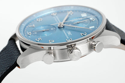 IWC Portuguese 41mm Blue Dial Steel Case Black Blue Leather Strap