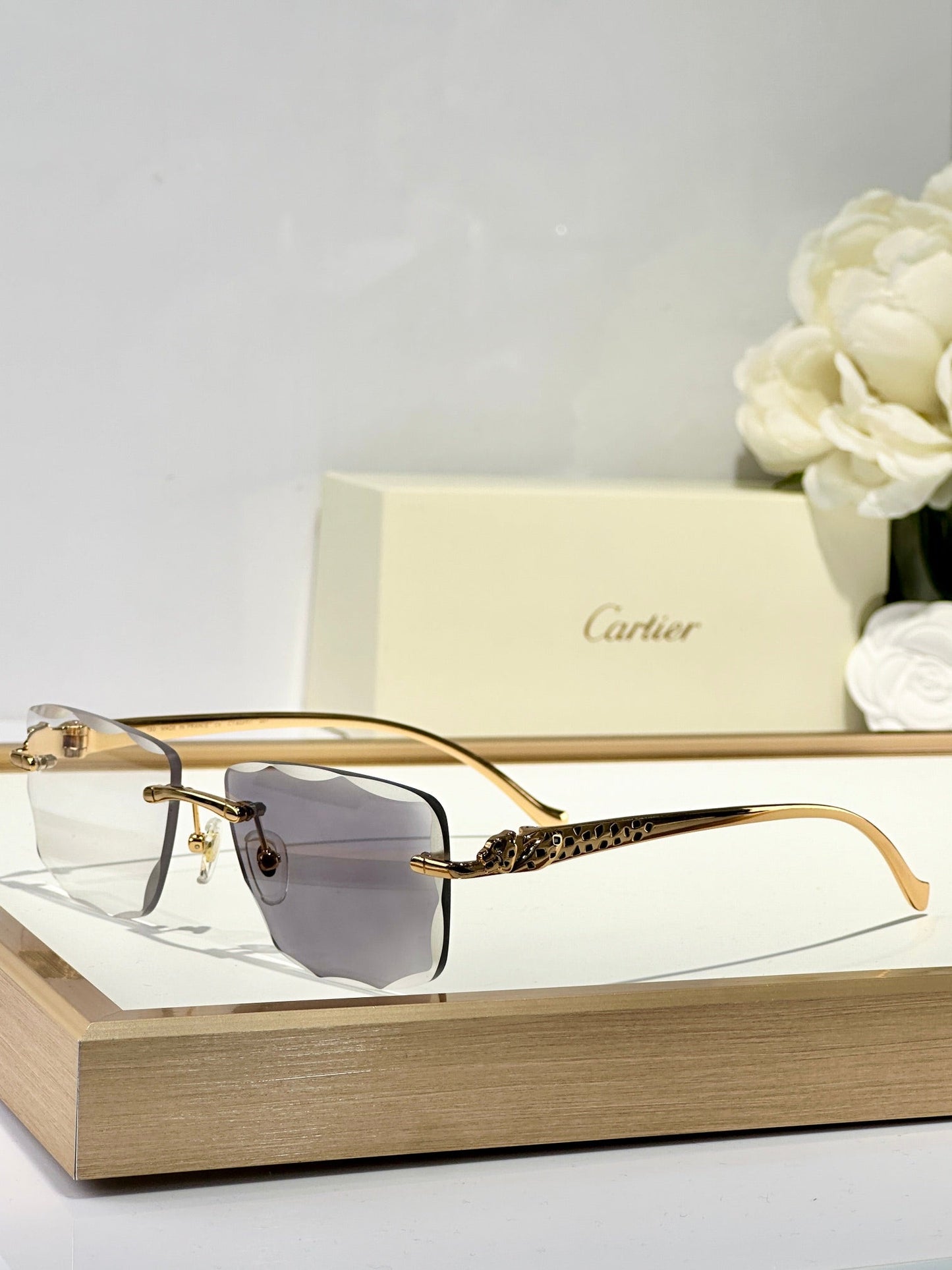 PANTHÈRE PHOTOCHROMIC LENSES RIMLESS SQUARE FRAME SUNGLASSES 580911 IN METAL