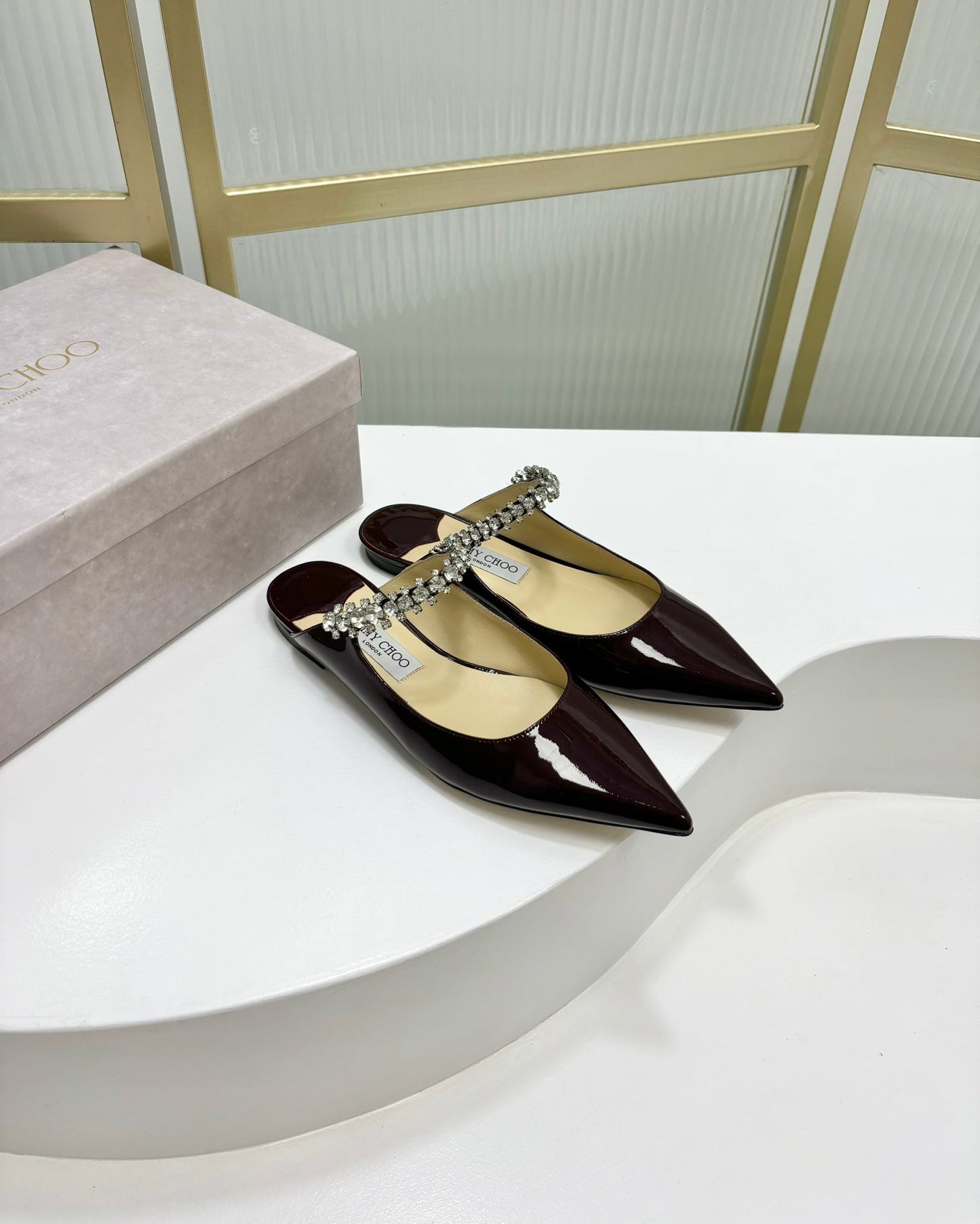 Jimmy Bing In Dark Burgundy Glossy Cowhide Mules  587752