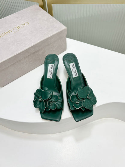 Jimmy Skye 65mm In Dark Green Cowhide Mules 597850