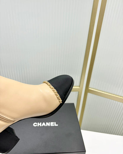CC Ankle Boot 65 Beige Calfkin Black Grosgrain Leather Strap
