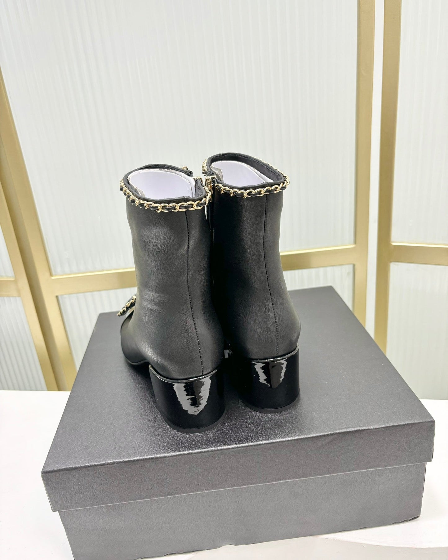 CC Ankle Boot 65 Black Calfskin Patent Calfksin Leather Strap