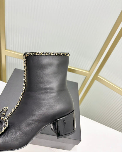 CC Ankle Boot 65 Black Calfskin Patent Calfksin Leather Strap