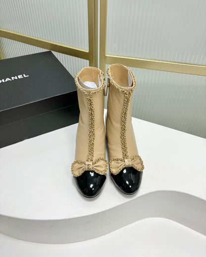 CC Ankle Boot 65 Beige Calfskin Black Patent Calfksin Leather Strap