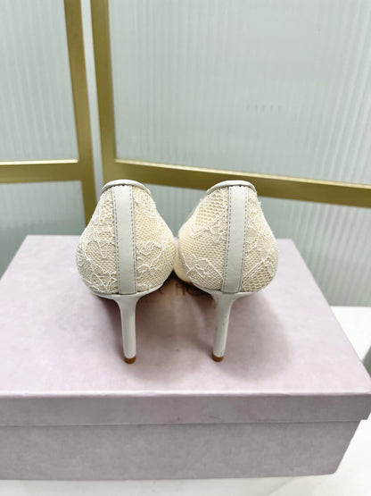 Jimmy 26s  Heel Pump 85 Ivory Beige Lace Sheepskin 605950