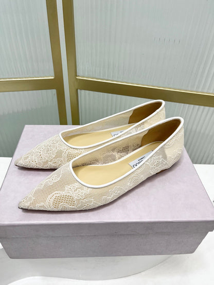 Jimmy 26s  Ballet Flats Ivory Beige Lace Sheepskin 605952