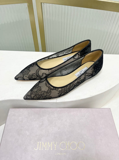 Jimmy 26s Ballet Flats Black Beige Lace Sheepskin 605955