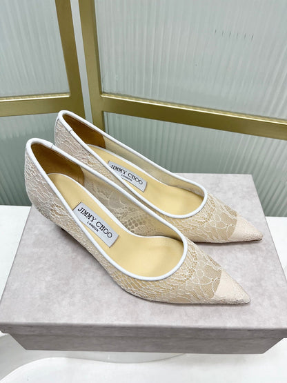 Jimmy 26s Heel Pump 65 White Beige Lace Sheepskin 605961