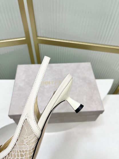 Jimmy 26s Slingback 45 White Beige Lace Sheepskin 605963