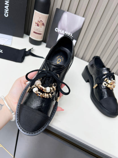 CC Shoe Oxford 50mm In Black Glossy Calfskin And Lycra Fabric 944547