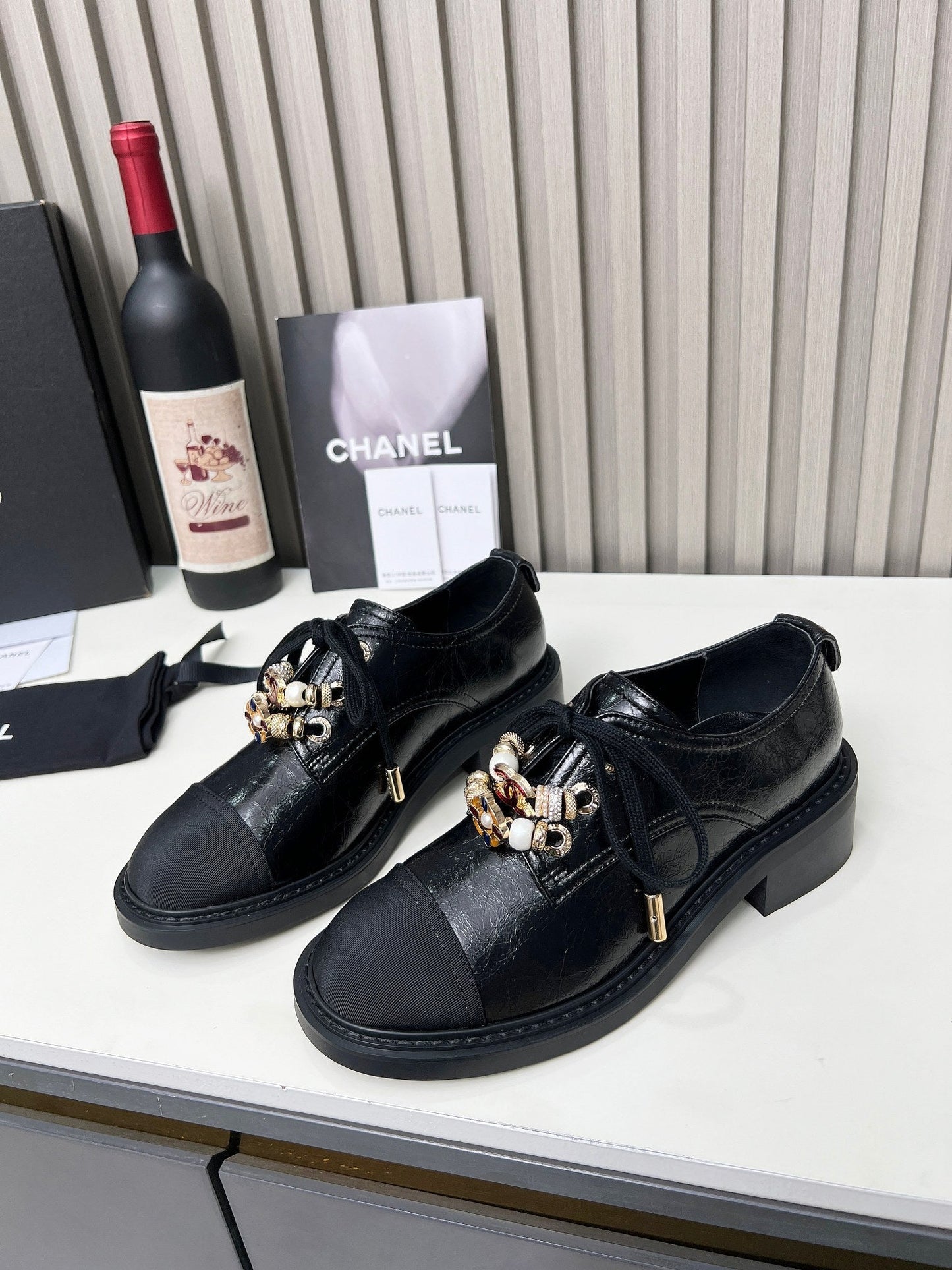CC Shoe Oxford 50mm In Black Glossy Calfskin And Lycra Fabric 944547