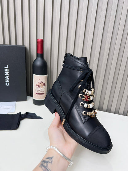 CC Combat Boots 50mm Black Calfskin And Lycra Fabric 944548