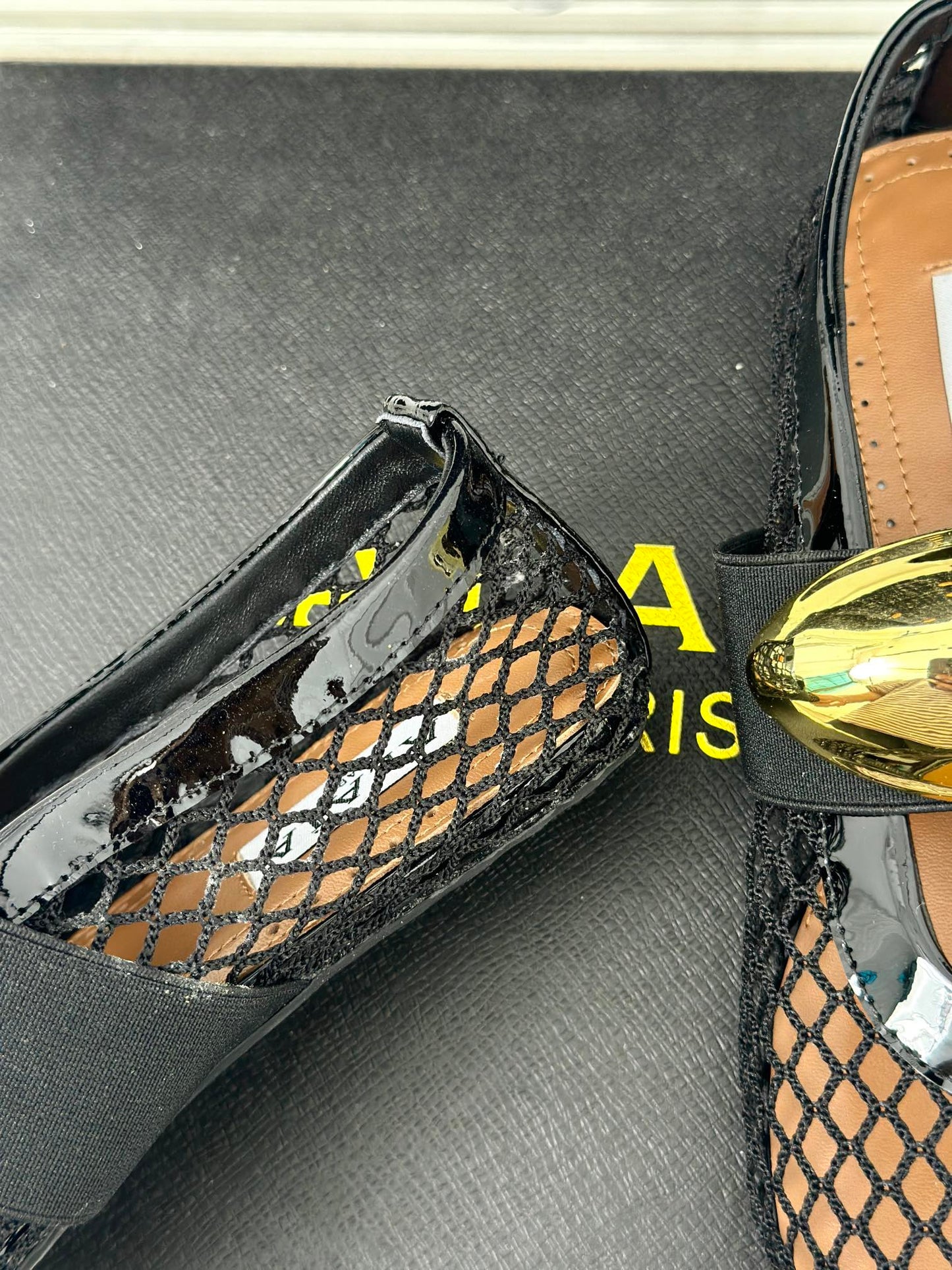 ballet flat jewel fishnet black lambskin