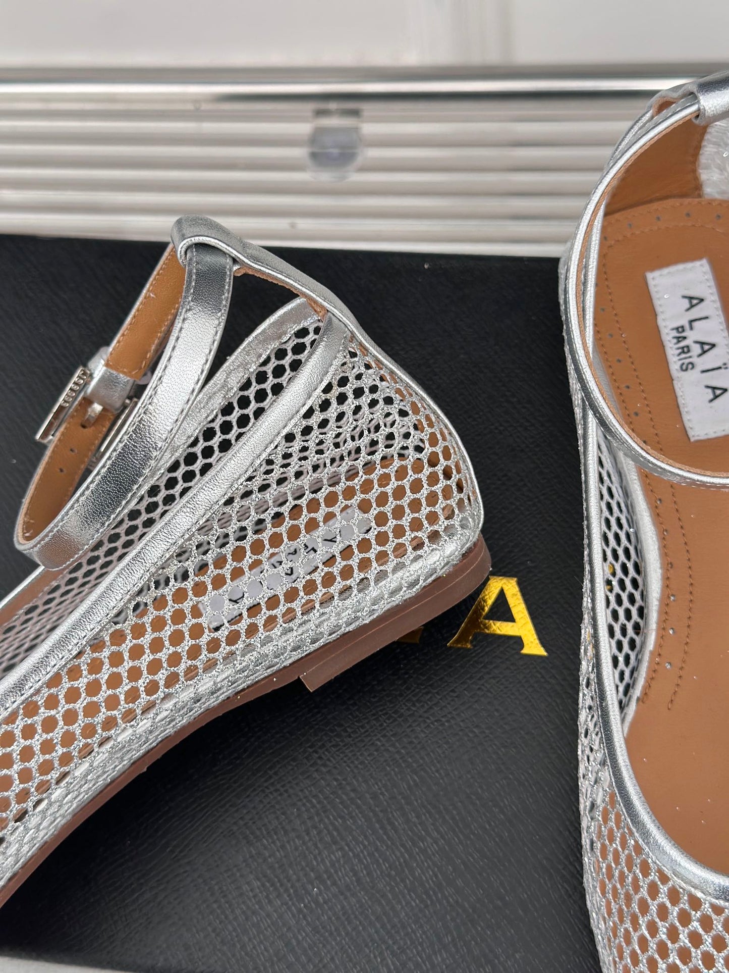 Alaia Mary Jane Ballet Flat Silver Lambskin 293236