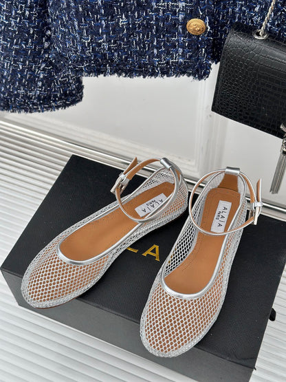 Alaia Mary Jane Ballet Flat Silver Lambskin 293236