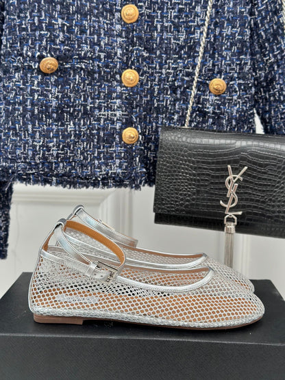 Alaia Mary Jane Ballet Flat Silver Lambskin 293236