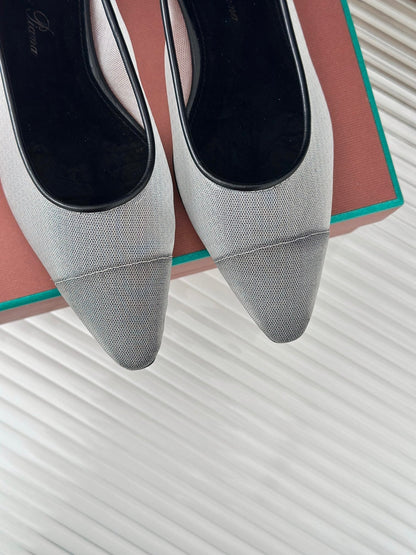 LP Primula Ballet Flat In White Mix Black Mesh Fabric With Suede Lining 989402