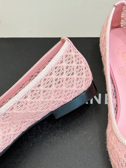 Chanel 25 Ballet Flat Pink Black Woven Lambskin 473054