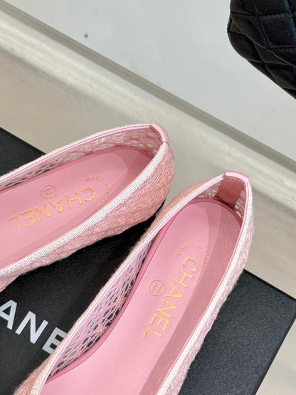 Chanel 25 Ballet Flat Pink Black Woven Lambskin 473054