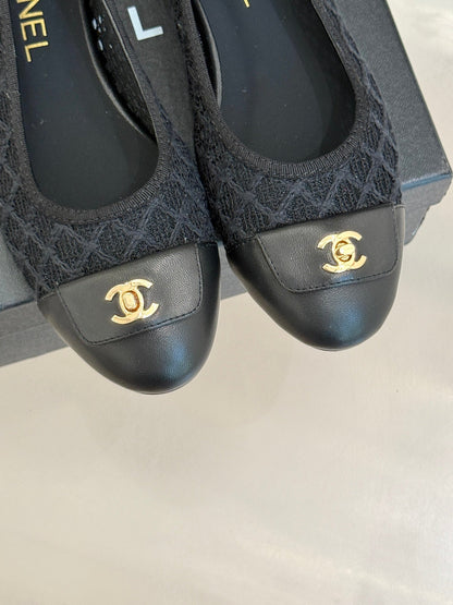Chanel 25 Ballet Flat Black Woven Lambskin 473055