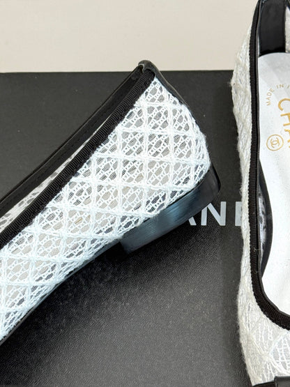 Chanel 25 Ballet Flat White Black Woven Lambskin 473057
