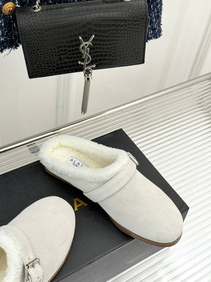 Alaia 25WF slippers belt buckle white suede wool 472228