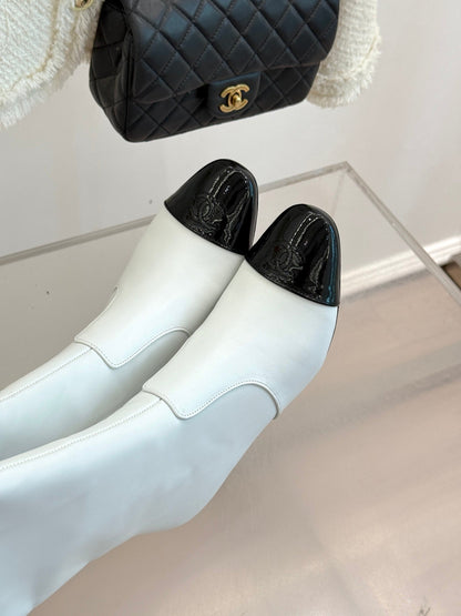 Chanel Double C Colorblock Heel Long Boot Black Sheepskin 465417