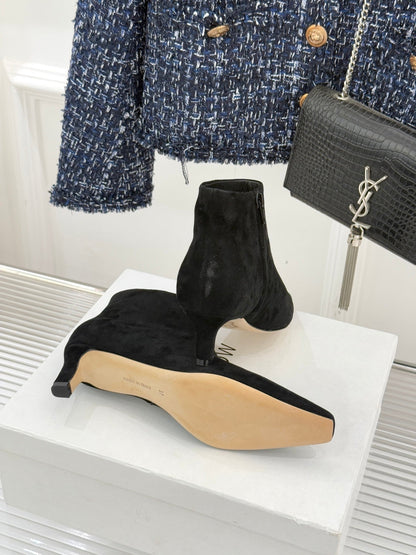 The Row 2025 Square Toe Kitten Heel Ankle Boot Black Suede 572051