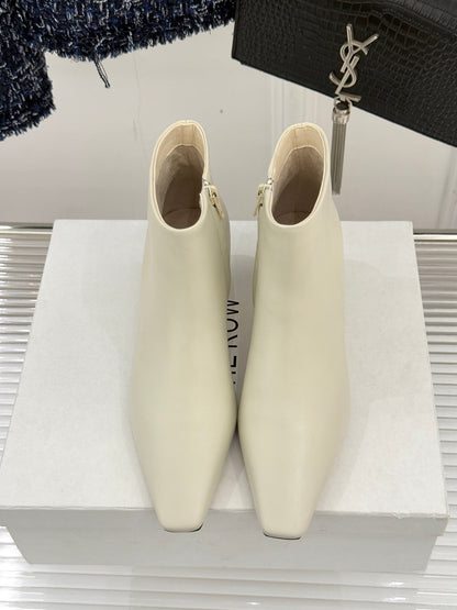 The Row 2025  Square Toe Kitten Heel Ankle Boot White Sheepskin 572053