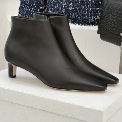 The Row 2025  Square Toe Kitten Heel Ankle Boot Black Sheepskin 572054