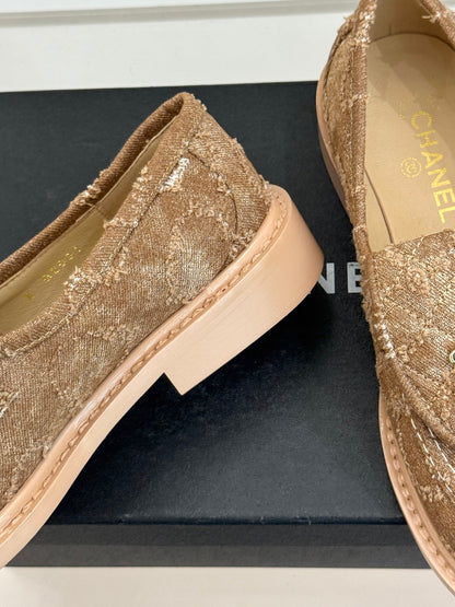 Chanel 2026 Double C High-Heeled Loafers Tweed Sheepskin 826098