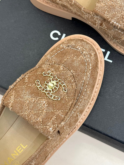 Chanel 2026 Double C High-Heeled Loafers Tweed Sheepskin 826098