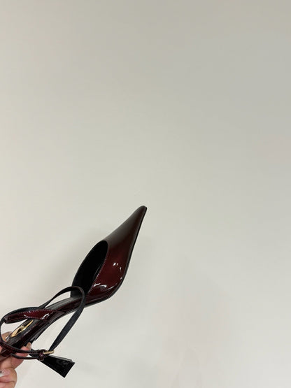 AIMÃ‰E SLINGBACK PUMPS IN WINE RED GLOSSY LAMBSKIN