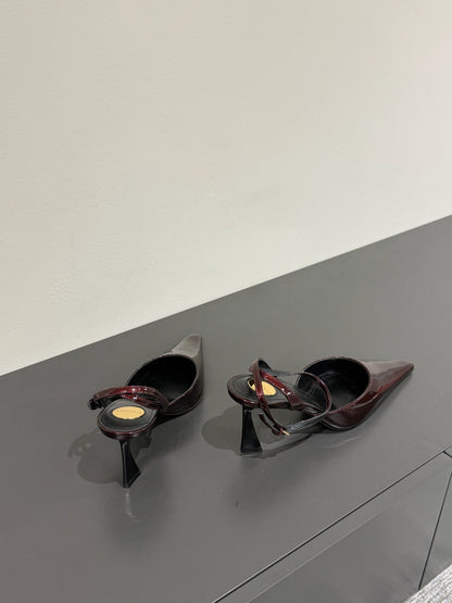 AIMÃ‰E SLINGBACK PUMPS IN WINE RED GLOSSY LAMBSKIN