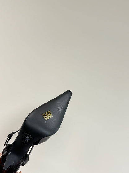 AIMÃ‰E SLINGBACK PUMPS IN BLACK GLOSSY LAMBSKIN