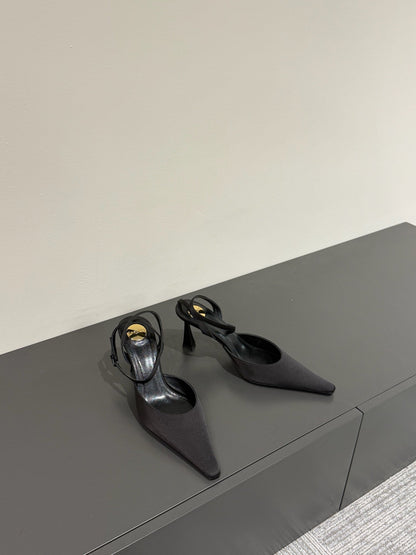 AIMÃ‰E SLINGBACK PUMPS IN BLACK SATIN
