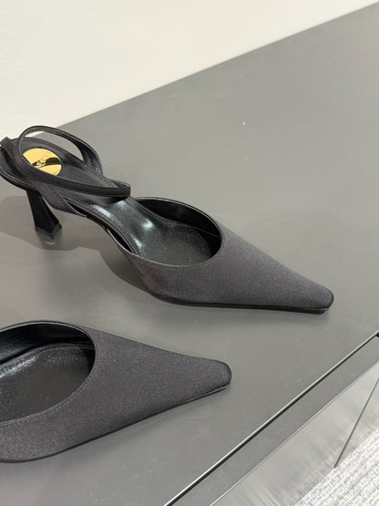AIMÃ‰E SLINGBACK PUMPS IN BLACK SATIN