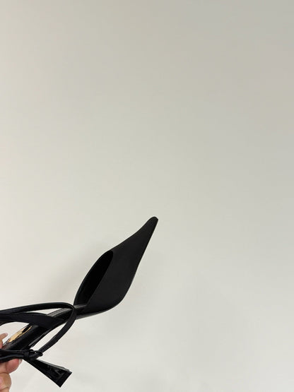 AIMÃ‰E SLINGBACK PUMPS IN BLACK SATIN