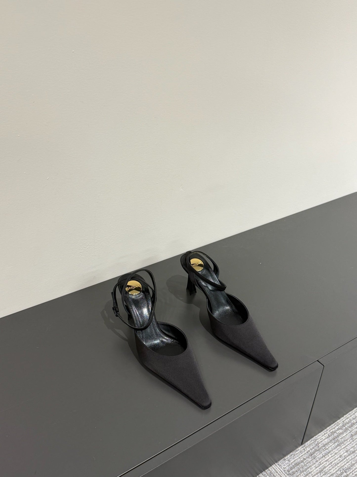 AIMÃ‰E SLINGBACK PUMPS IN BLACK SATIN