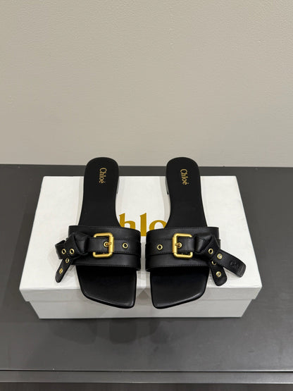 Loewe 25 Bow Metal Buckle Slide Black Cowhide