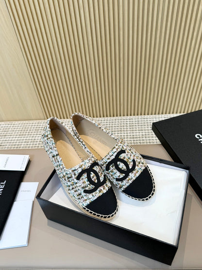 cc espadrilles multicolor tweed black grosgrain