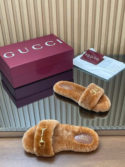 Gucci 2025 Horsebit Slipper Brown Wool 562871