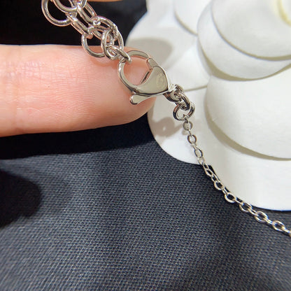 Chanel 2026 Silver Full Diamond Double C Star Teardrop Tassel Necklace