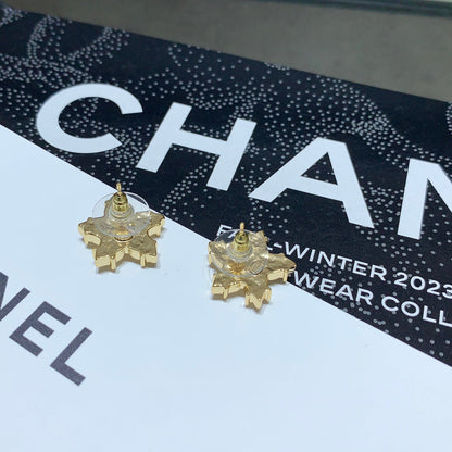 Chanel 2026 Full Diamond Double C Gold Five-Pointed Star Stud Earrings