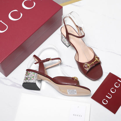GG 26ss Sandals 55 Burgundy Beige Sheepskin 601097