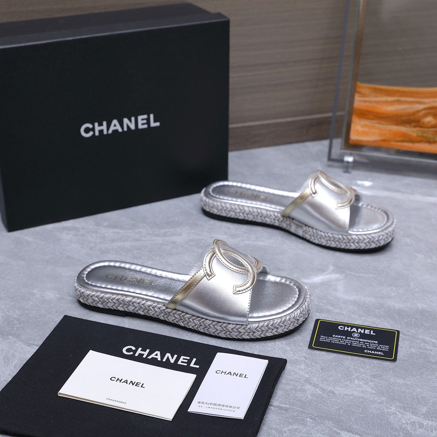 Chanel 2026 Slippers Silver Sheepskin 758398