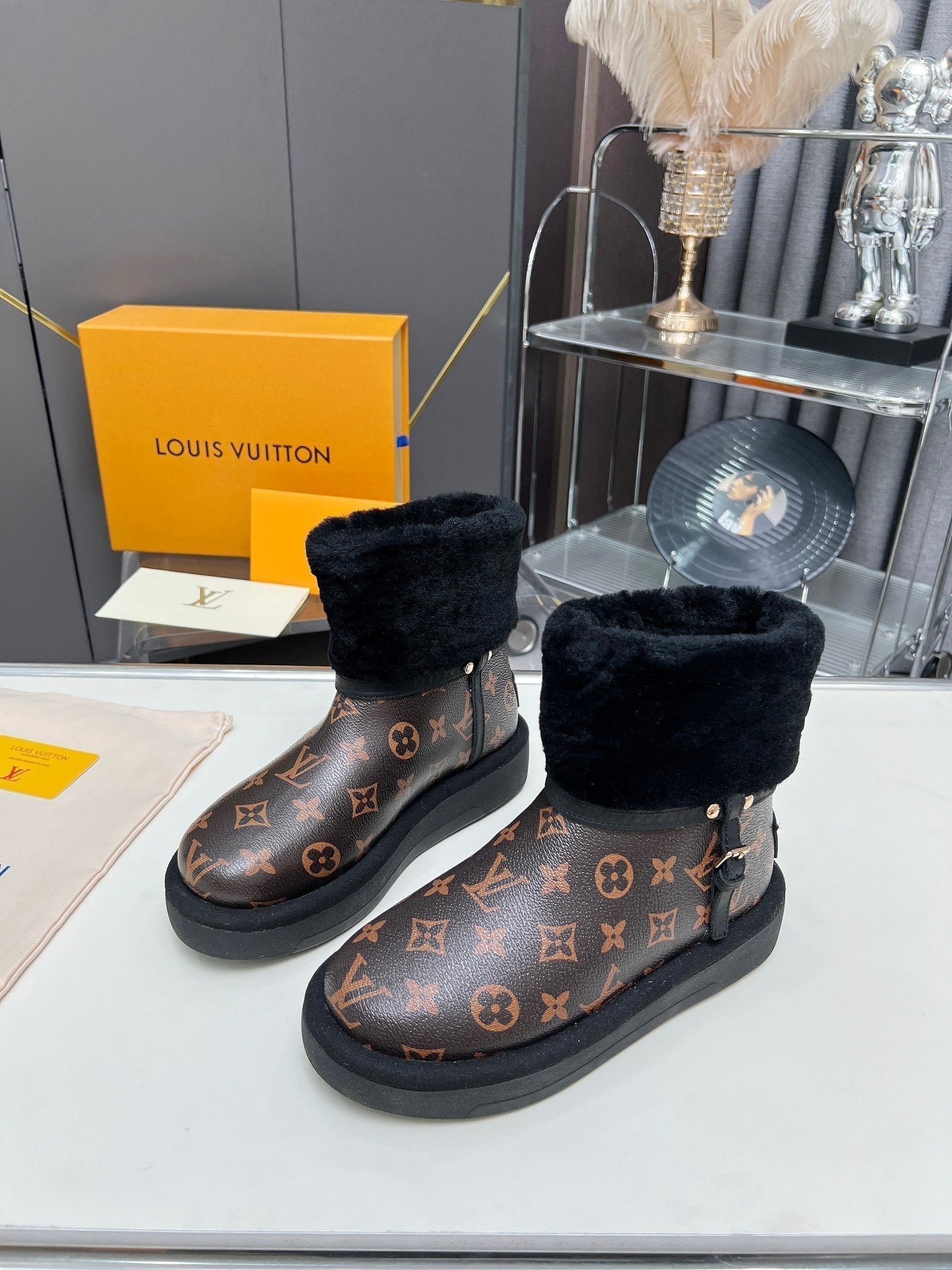 LV Aspen Platform Ankle Boot Dark Brown Monogram Cowhide