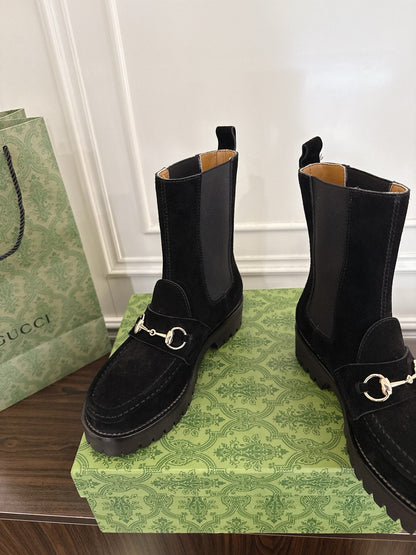 Gucci Horsebit Ankle Boots Black Suede Sheepskin 490528