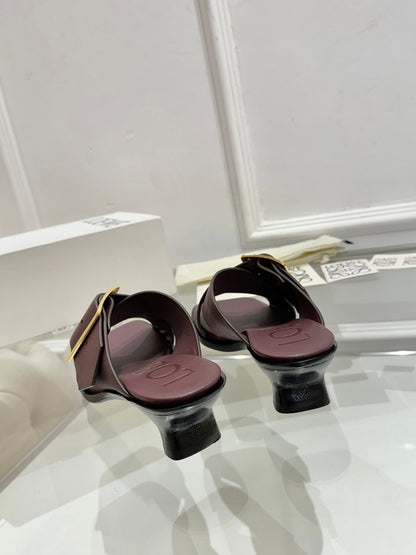 Loewe Petal Belt Mule Mahogany Red Cowhide